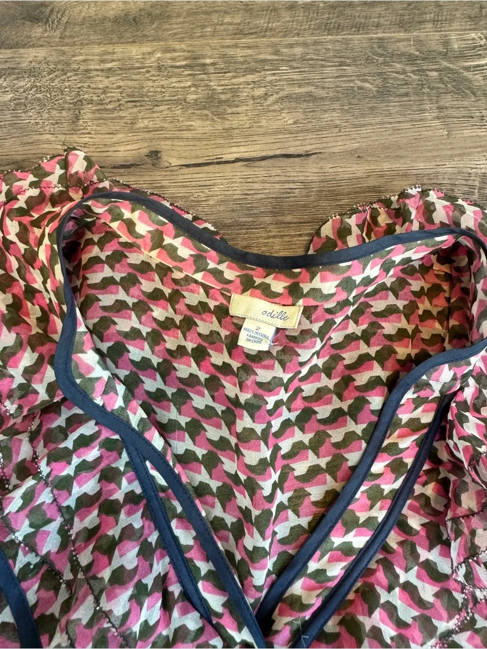 Odille Pink Geometric Ruffle-Trim Blouse - Picture 5 of 9